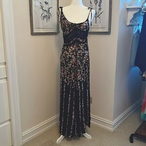 Free People dress, brand new, size small, black w pink white and blue flowers